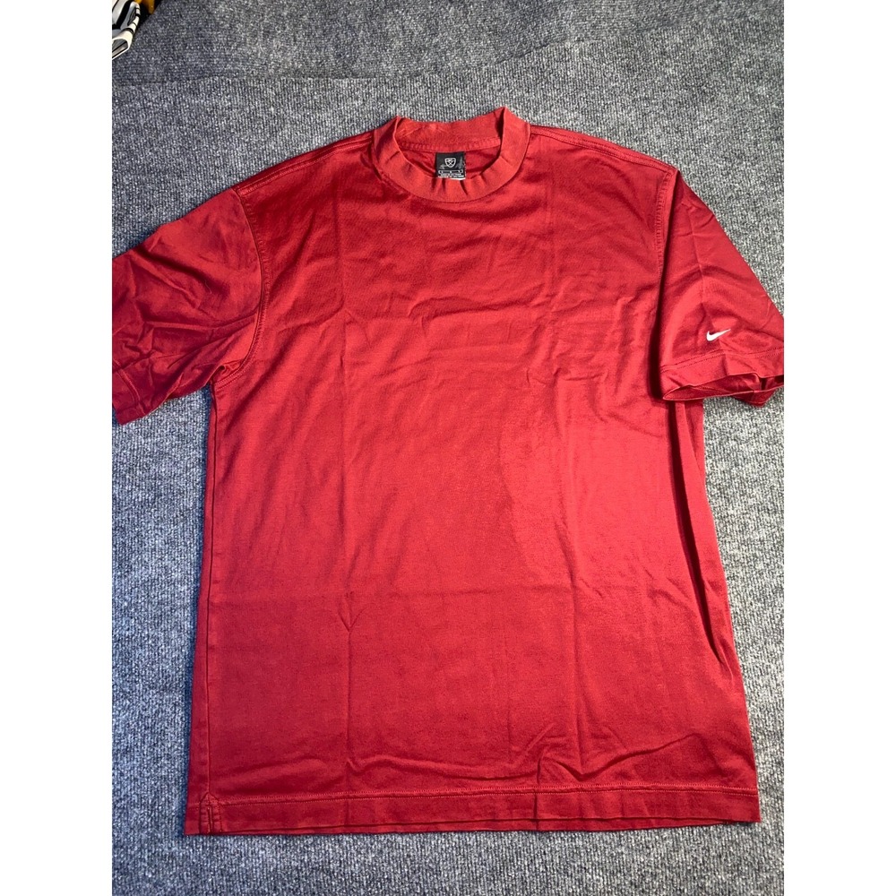 Nike‎ Tee Shirt Mens Large Red Solid Dri Fit Super Stretch Crew Neck Swoosh Logo
